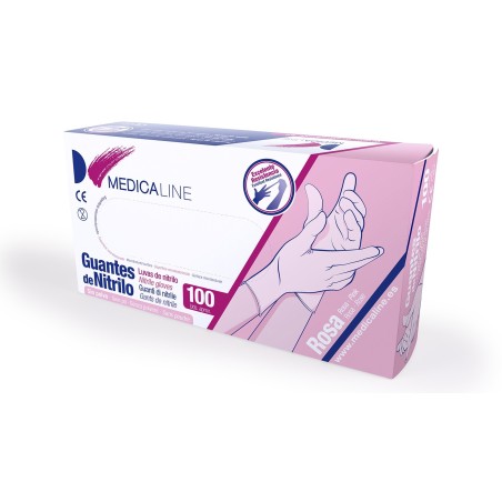GANTS NITRILE ROSE SANS POUDRE 100 Unites