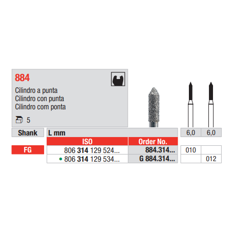 FRAISE DIAMANT G884-314-012 FG 5 unites