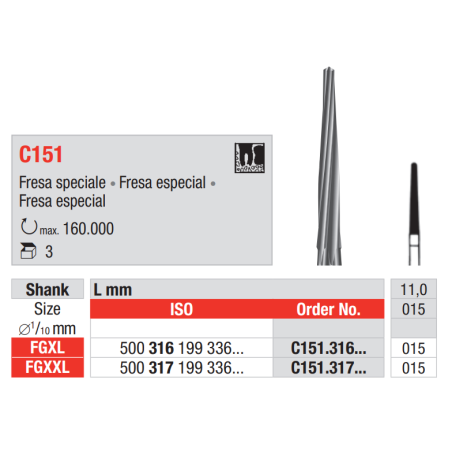 FRAISE CHIRURGIE C151-317-015 FG XXL 3 unites