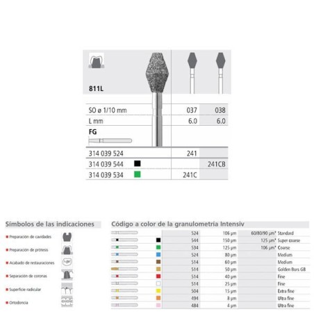 FRAISES DIAMANT 811L 037 FG GRAIN MEDIUM 6 unites